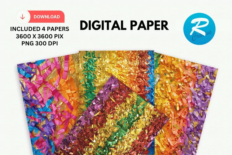 Rainbow Colored Shredded Digital Paper, Rainbow Background