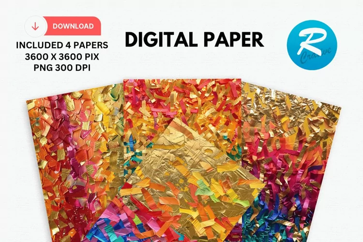Rainbow Colored Shredded Digital Paper, Rainbow Background