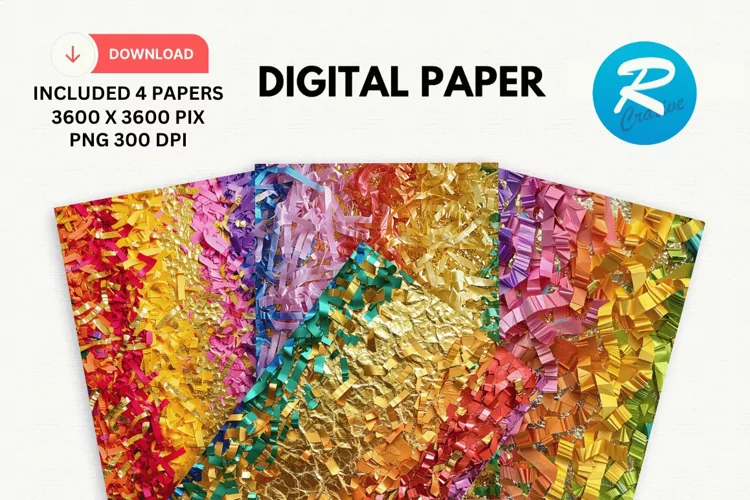 Rainbow Colored Shredded Digital Paper, Rainbow Background