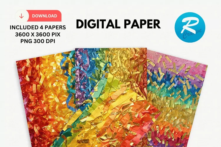 Rainbow Colored Shredded Digital Paper, Rainbow Background