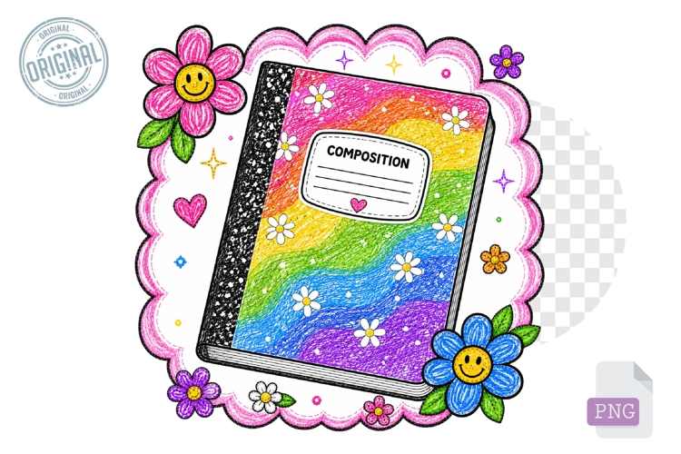 Rainbow Composition Notebook Clipart PNG School Design