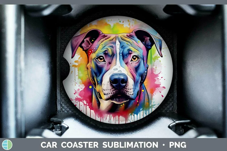 Rainbow Dog American Staffordshire Car Coaster Sublimation C