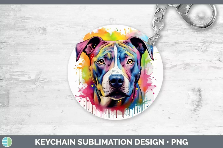 Rainbow Dog American Staffordshire Keychain Sublimation Keyr