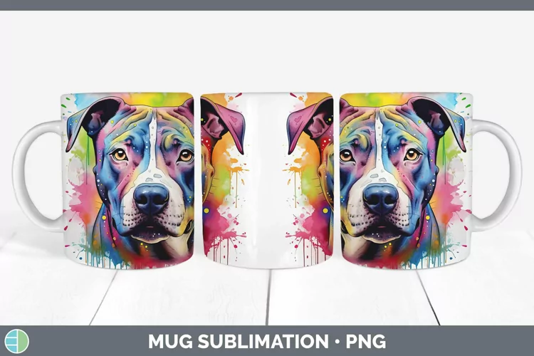 Rainbow Dog American Staffordshire Mug Wrap Sublimation Coff
