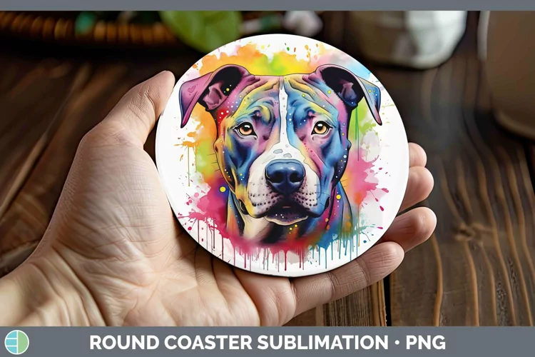 Rainbow Dog American Staffordshire Round Coaster Sublimation