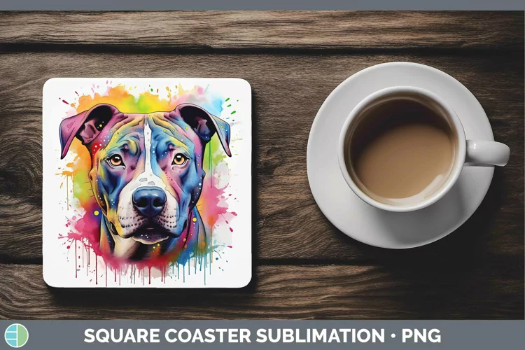 Rainbow Dog American Staffordshire Square Coaster Sublimatio