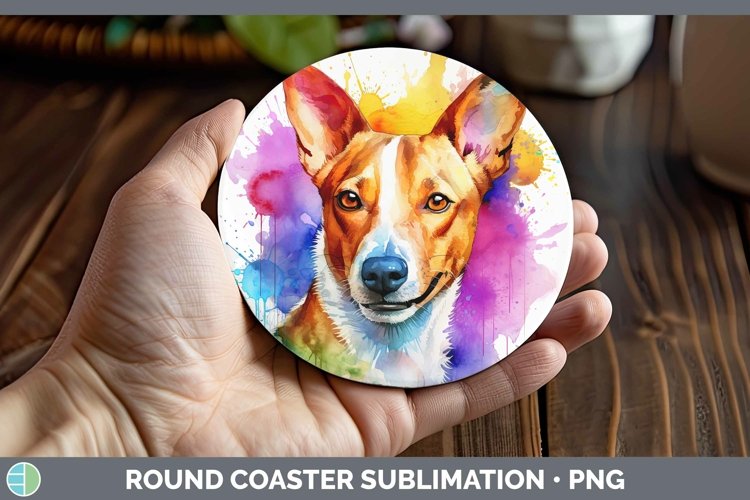 Rainbow Dog Basenji Round Coaster Sublimation Coaster Design