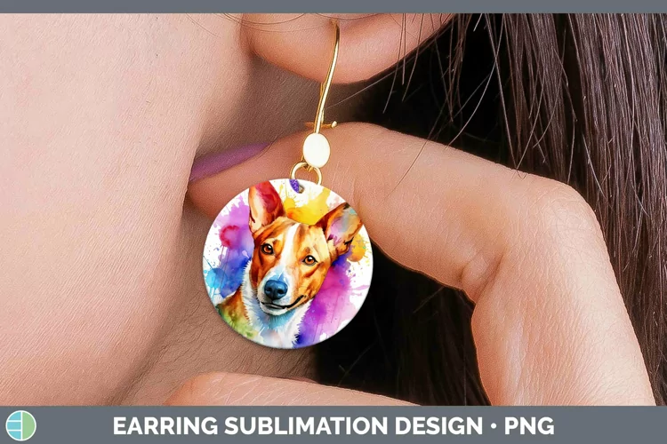 Rainbow Dog Basenji Round Earrings Sublimation Earrings Desi