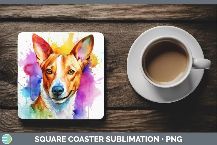 Rainbow Dog Basenji Square Coaster Sublimation Coaster Desig
