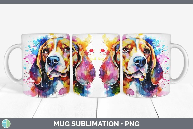 Rainbow Dog Beagle Mug Wrap | Sublimation Coffee Cup Designs