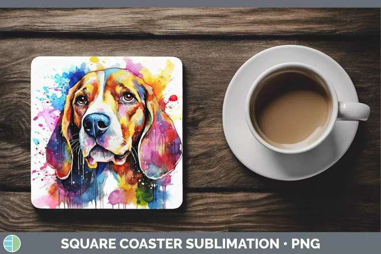 Rainbow Dog Beagle Square Coaster | Sublimation Coaster Desi