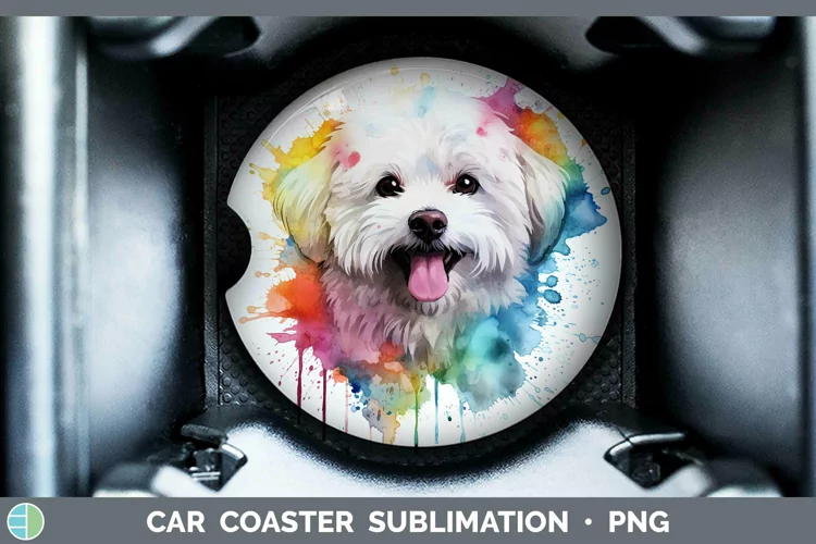 Rainbow Dog Bichon Frise Car Coaster Sublimation Coaster Des