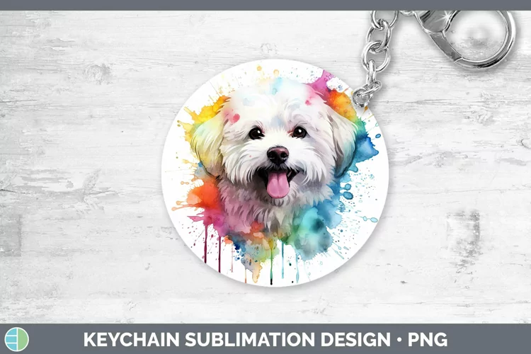 Rainbow Dog Bichon Frise Keychain Sublimation Keyring Design
