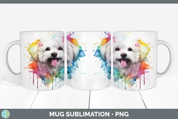 Rainbow Dog Bichon Frise Mug Wrap Sublimation Coffee Cup Des