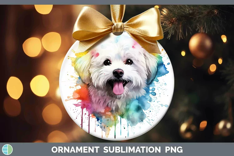 Rainbow Dog Bichon Frise Ornament Sublimation Bauble Designs