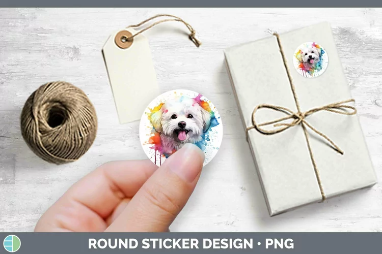 Rainbow Dog Bichon Frise Stickers | Round Labels Designs