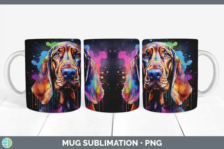 Rainbow Dog Bloodhound Mug Wrap Sublimation Coffee Cup Desig