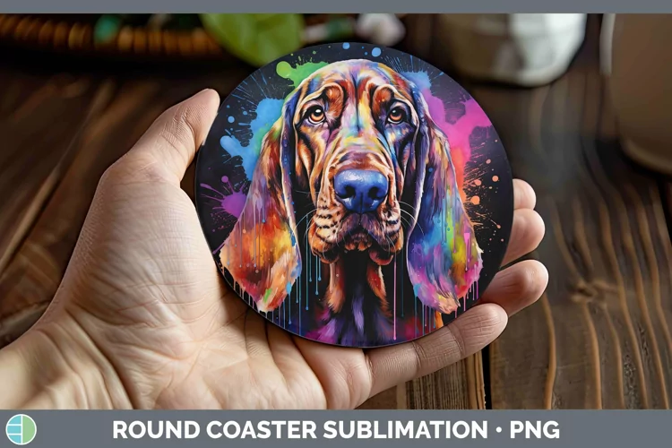Rainbow Dog Bloodhound Round Coaster Sublimation Coaster Des