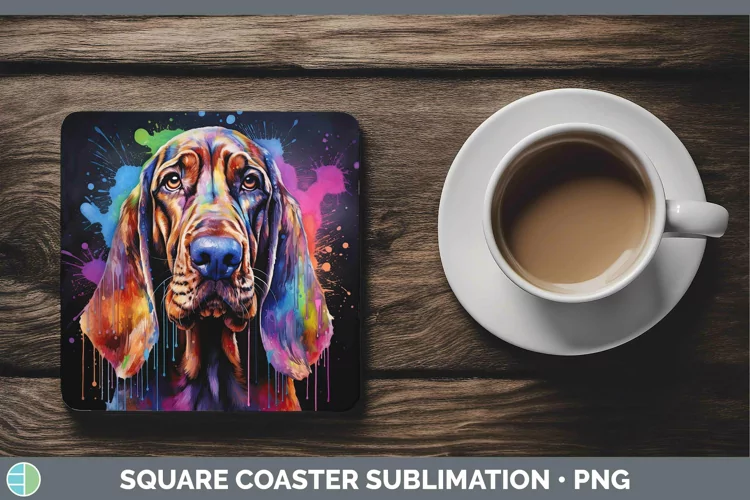 Rainbow Dog Bloodhound Square Coaster Sublimation Coaster De