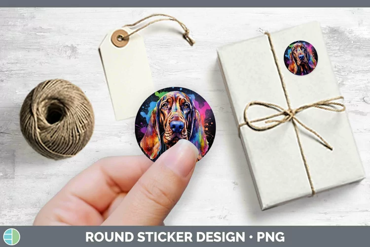 Rainbow Dog Bloodhound Stickers | Round Labels Designs