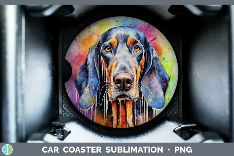Rainbow Dog Bluetick Coonhound Car Coaster Sublimation Coast