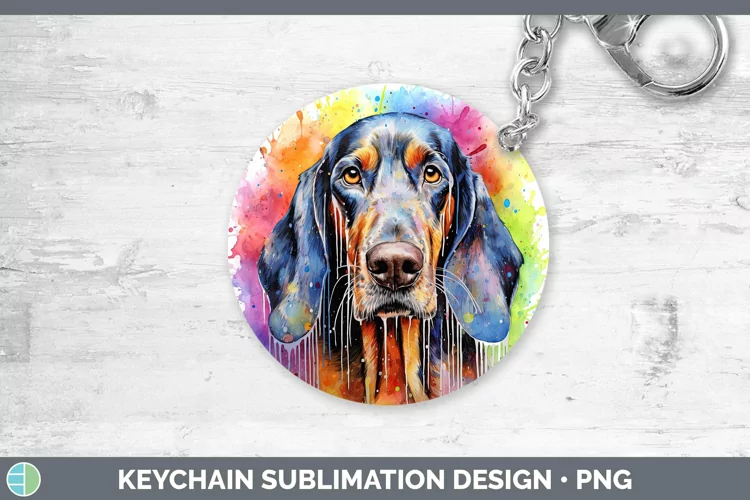 Rainbow Dog Bluetick Coonhound Keychain Sublimation Keyring