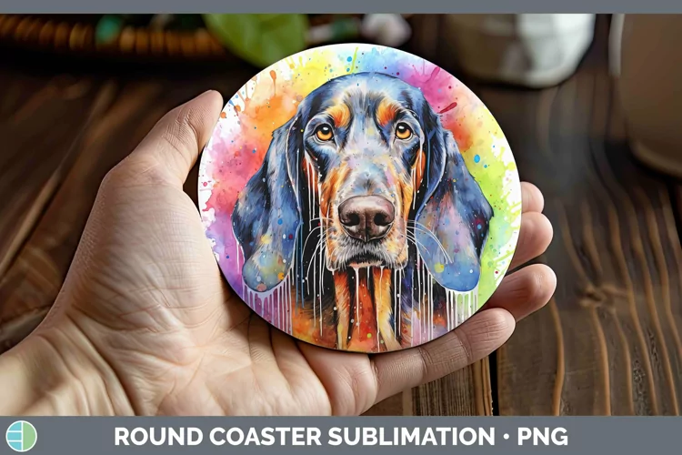 Rainbow Dog Bluetick Coonhound Round Coaster Sublimation Coa