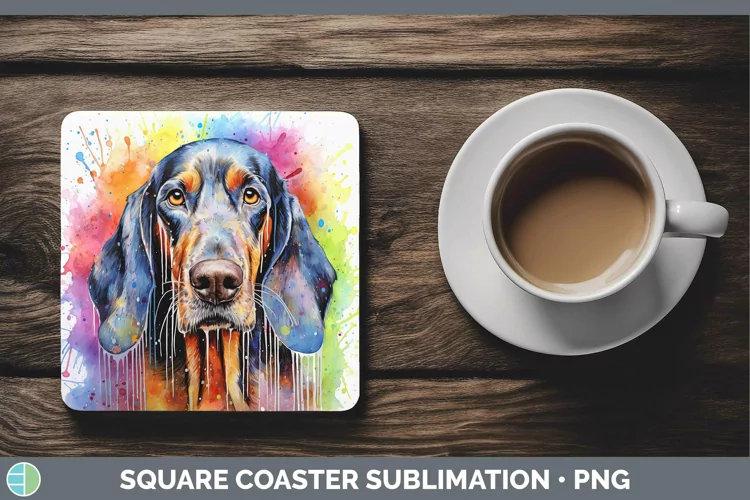 Rainbow Dog Bluetick Coonhound Square Coaster Sublimation Co