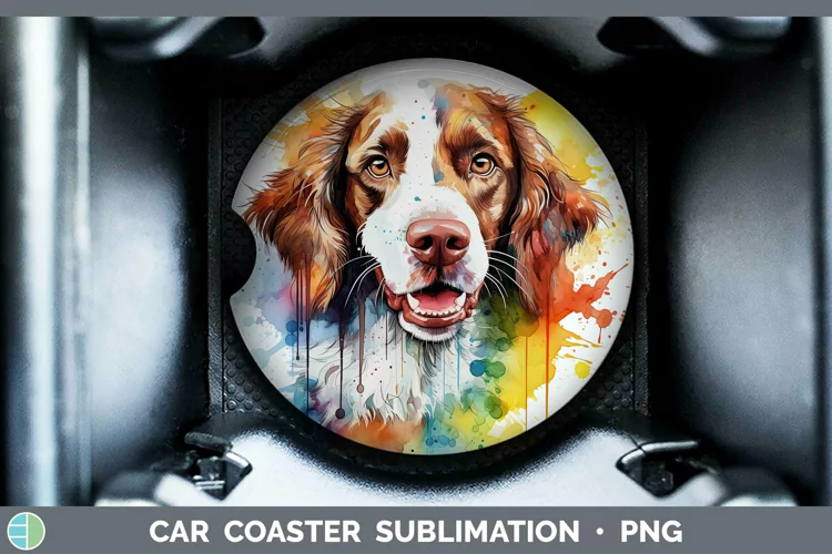 Rainbow Dog Brittany Dog Car Coaster Sublimation Coaster Des