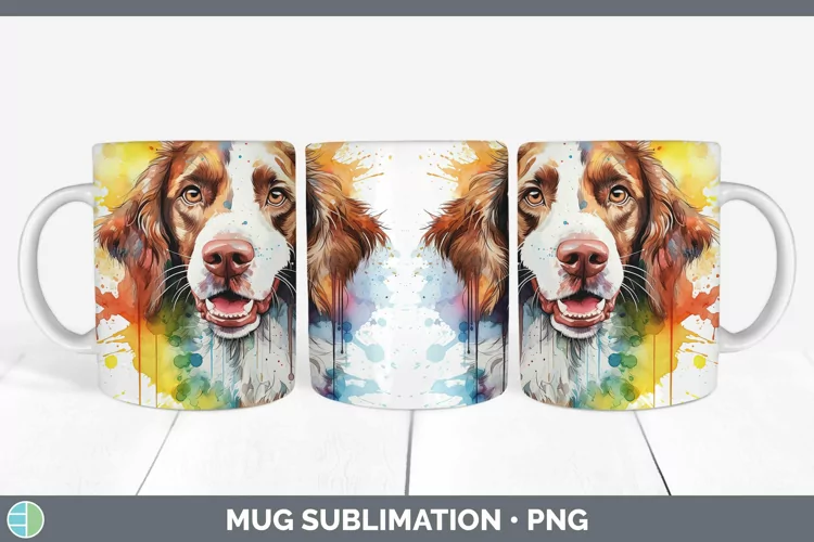 Rainbow Dog Brittany Dog Mug Wrap Sublimation Coffee Cup Des
