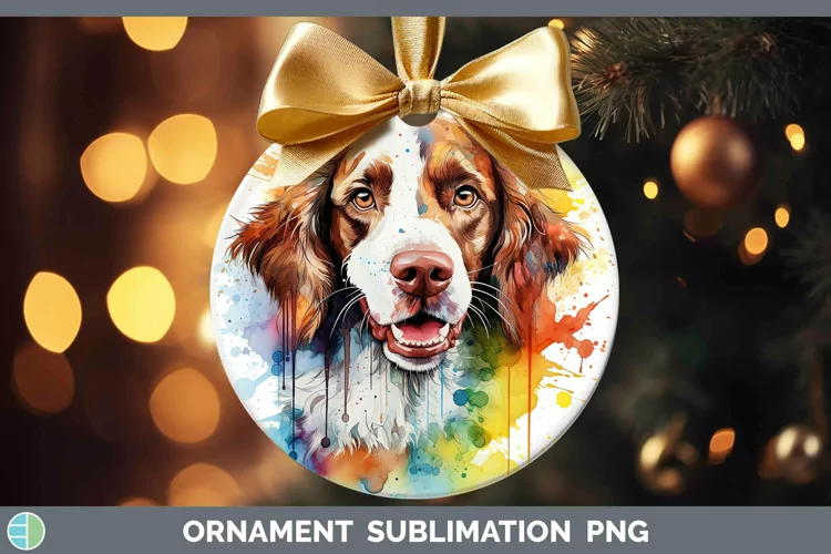 Rainbow Dog Brittany Dog Ornament Sublimation Bauble Designs