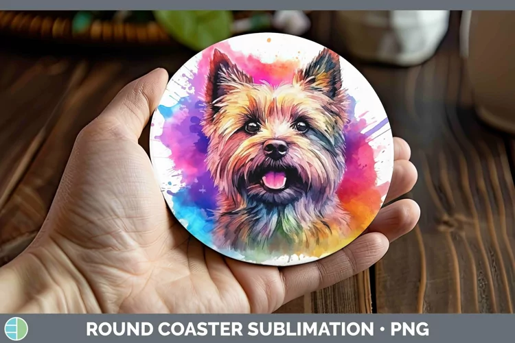 Rainbow Dog Cairn Terrier Round Coaster Sublimation Coaster