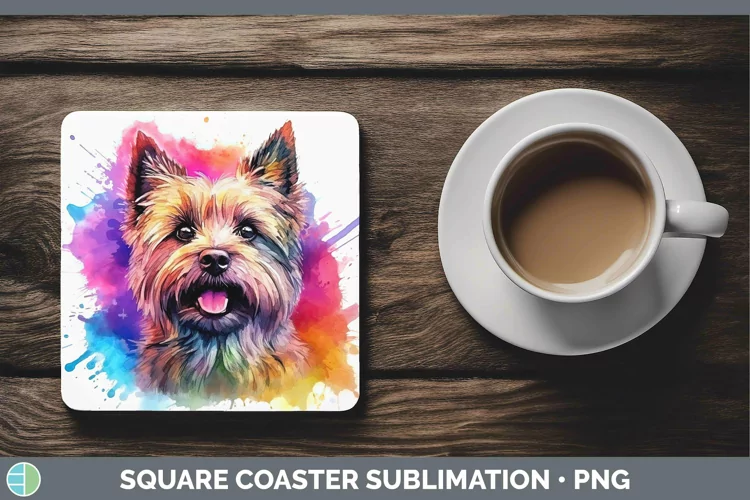 Rainbow Dog Cairn Terrier Square Coaster Sublimation Coaster