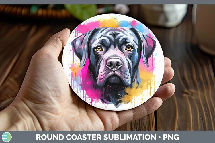 Rainbow Dog Cane Corso Round Coaster | Sublimation Coaster D