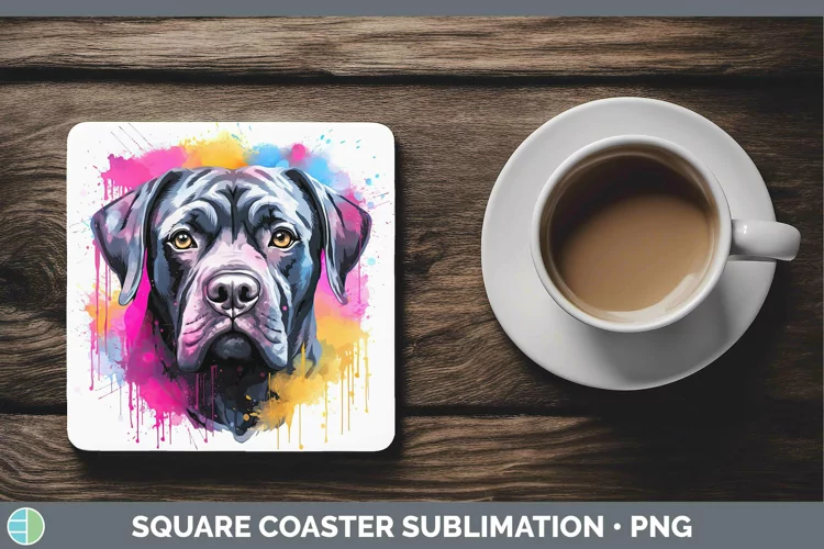 Rainbow Dog Cane Corso Square Coaster | Sublimation Coaster