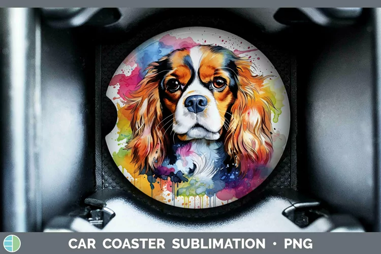 Rainbow Dog Cavalier King Charles Spaniel Car Coaster Sublim