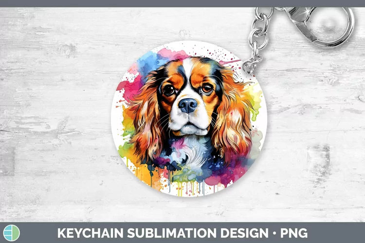 Rainbow Dog Cavalier King Charles Spaniel Keychain Sublimati