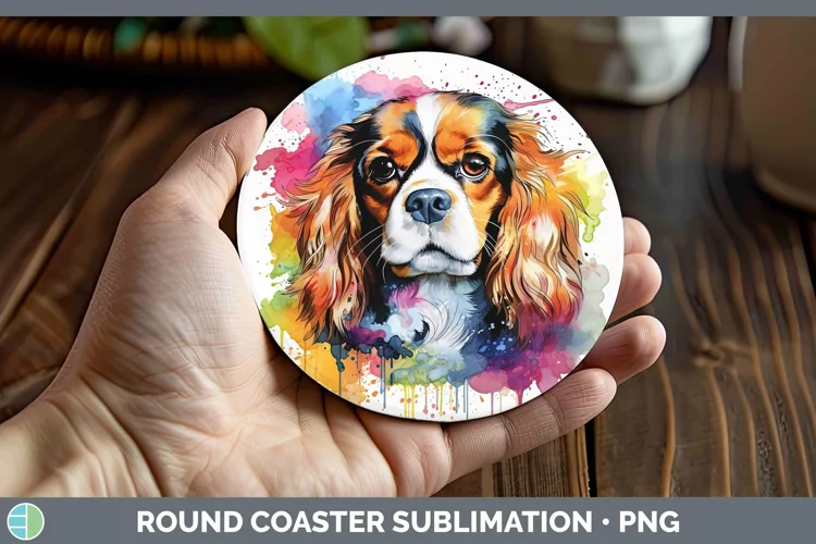 Rainbow Dog Cavalier King Charles Spaniel Round Coaster Subl