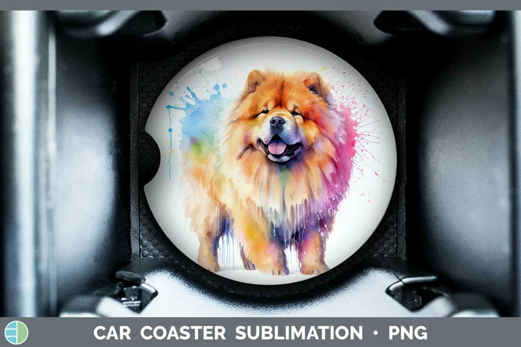 Rainbow Dog Chow Chow Car Coaster | Sublimation Coaster Desi