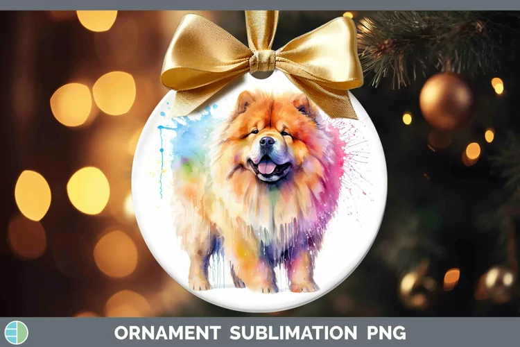 Rainbow Dog Chow Chow Ornament | Sublimation Bauble Designs