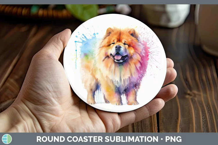 Rainbow Dog Chow Chow Round Coaster | Sublimation Coaster De