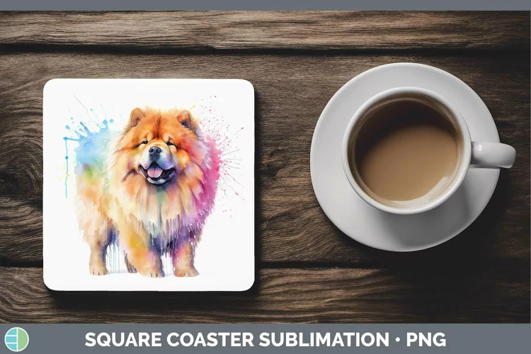 Rainbow Dog Chow Chow Square Coaster | Sublimation Coaster D