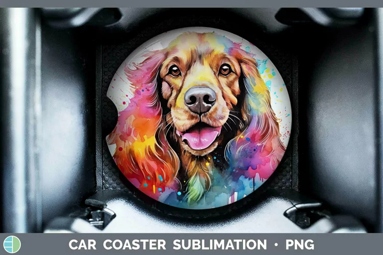 Rainbow Dog Cocker Spaniel Car Coaster | Sublimation Coaster