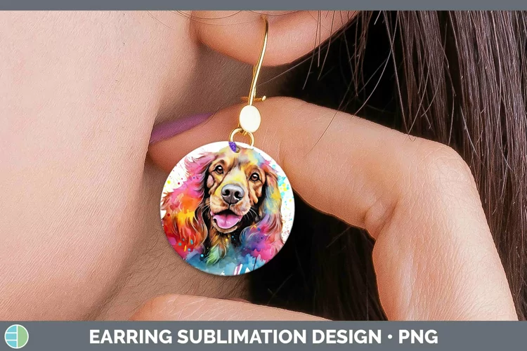 Rainbow Dog Cocker Spaniel Round Earrings Sublimation Earrin