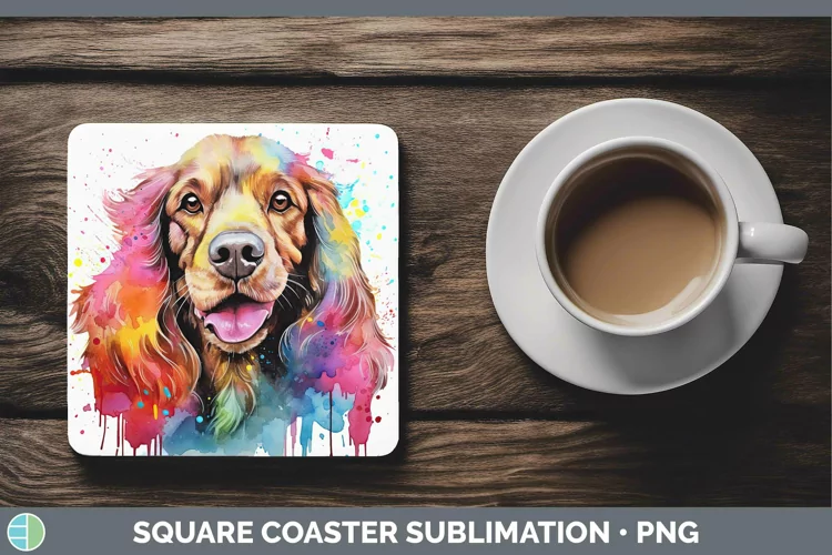 Rainbow Dog Cocker Spaniel Square Coaster | Sublimation Coas