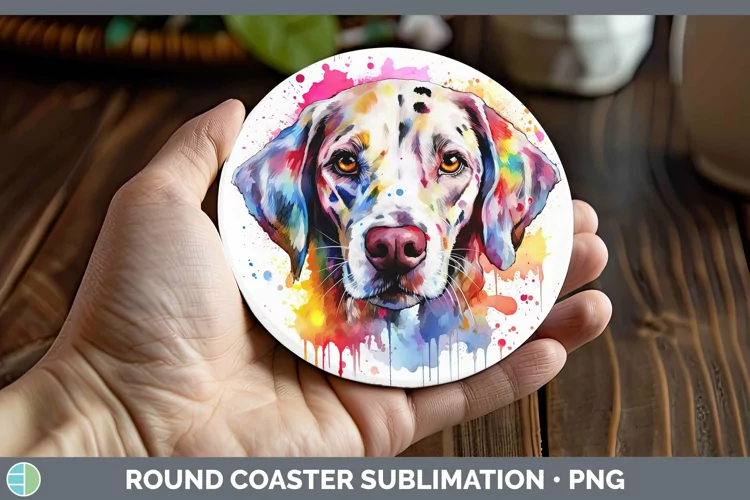 Rainbow Dog Dalmatian Round Coaster Sublimation Coaster Desi