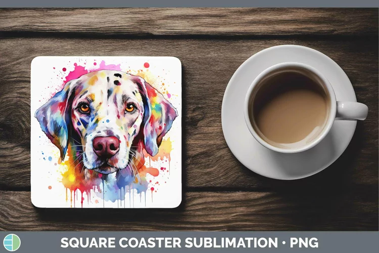 Rainbow Dog Dalmatian Square Coaster Sublimation Coaster Des