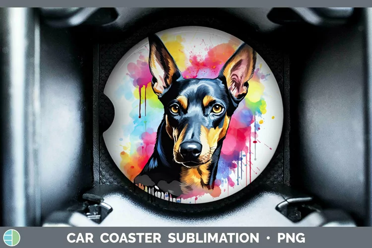 Rainbow Dog Doberman Pinscher Car Coaster | Sublimation Coas