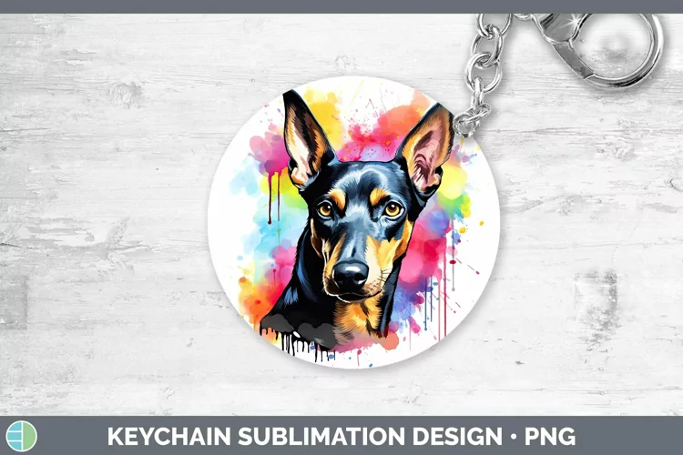 Rainbow Dog Doberman Pinscher Keychain | Sublimation Keyring