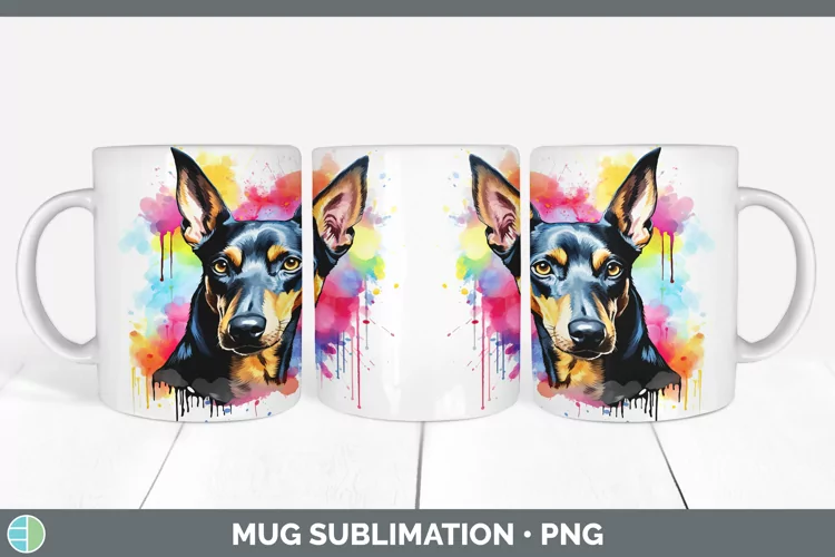 Rainbow Dog Doberman Pinscher Mug Wrap | Sublimation Coffee
